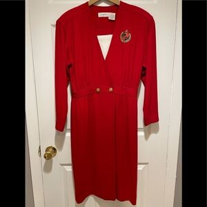 Vintage Red Liz Claiborne Ling Sleeve Sheath Dress Petite 12